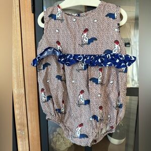Rooster bubble romper ruffle chickens baby girl maison chateau rouge cottagecore